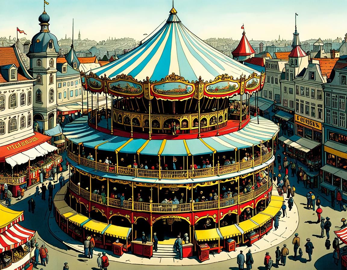 Carousel Fair in Cartoon Style