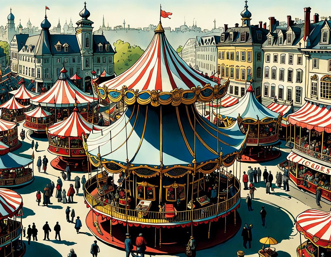Whimsical Carousel Fair in Vibrant Colors