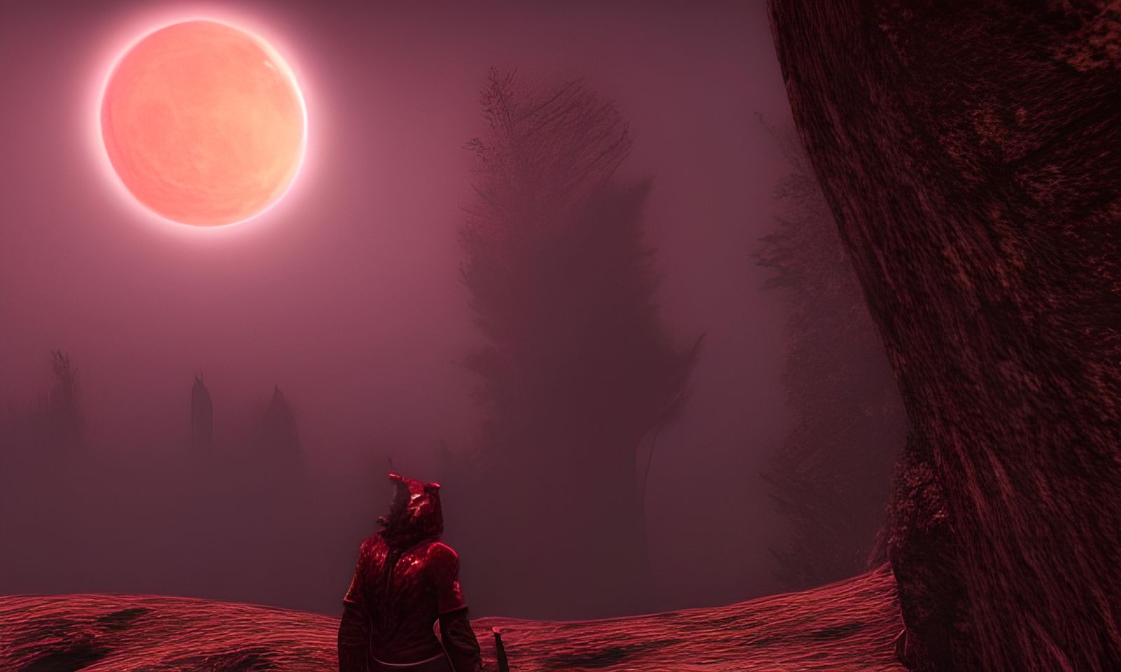 Red Argonian with Red Moon, High Resolution