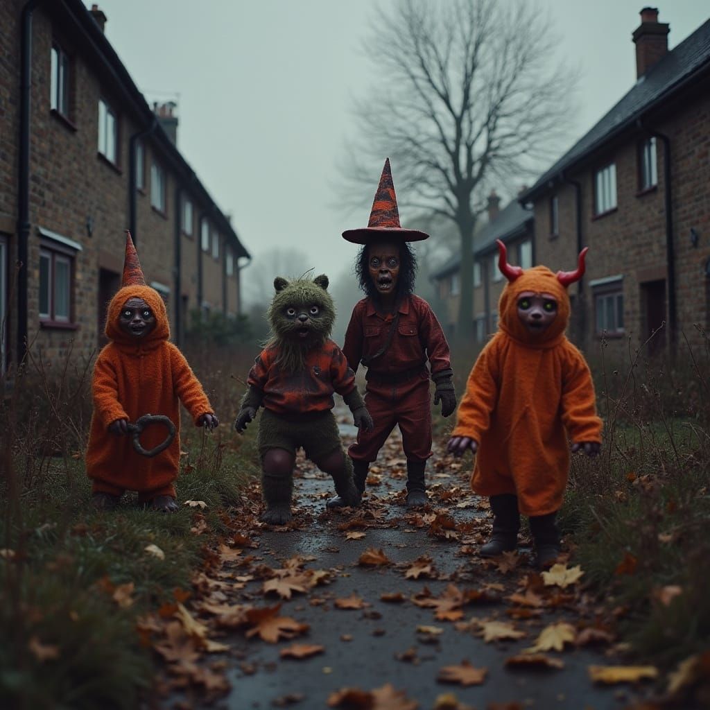 Halloween Monsters Trick-or-Treating in Council Estate