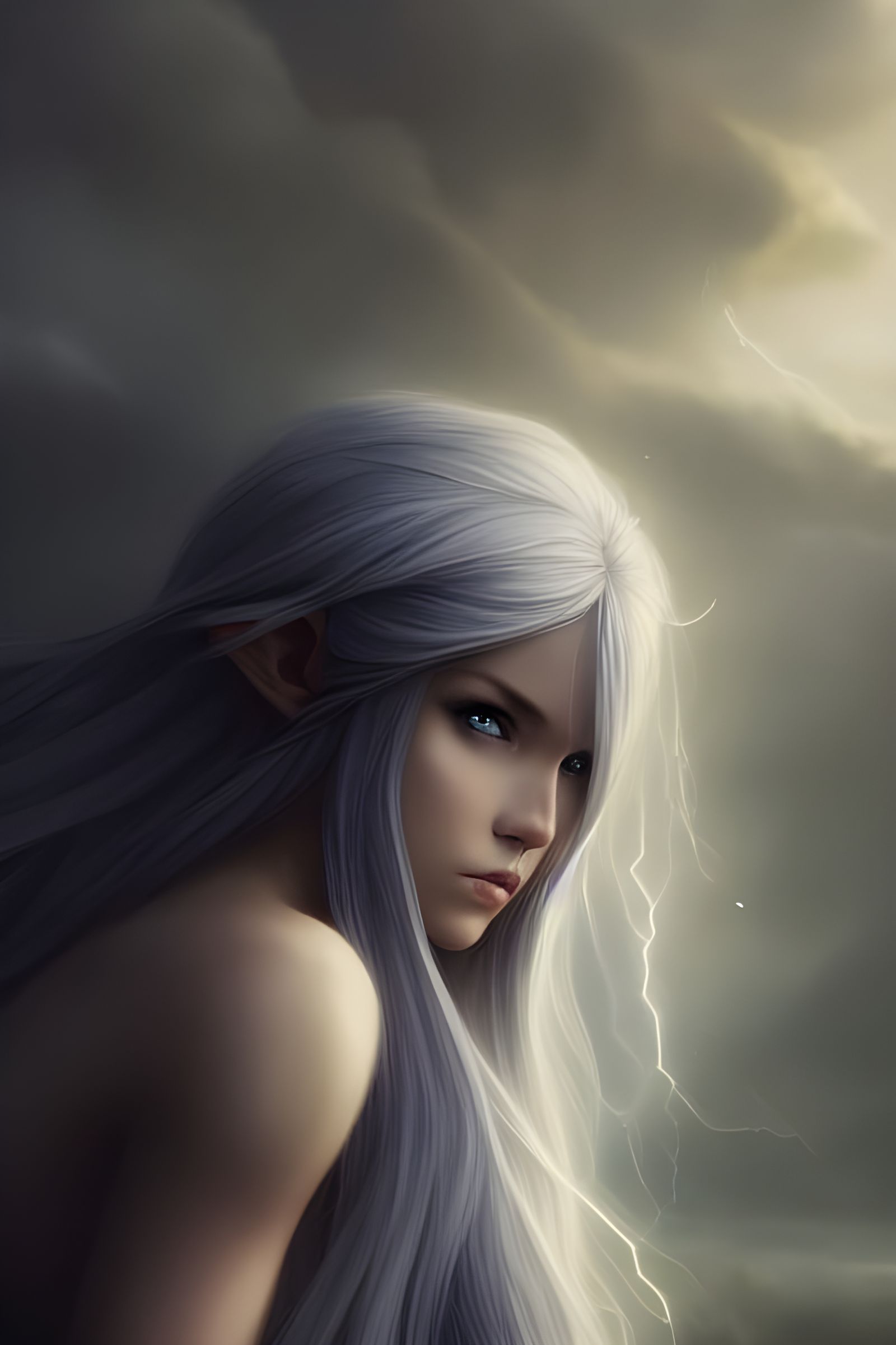 Beautiful Lightning Elf Goddess in Hyper-Realistic Style
