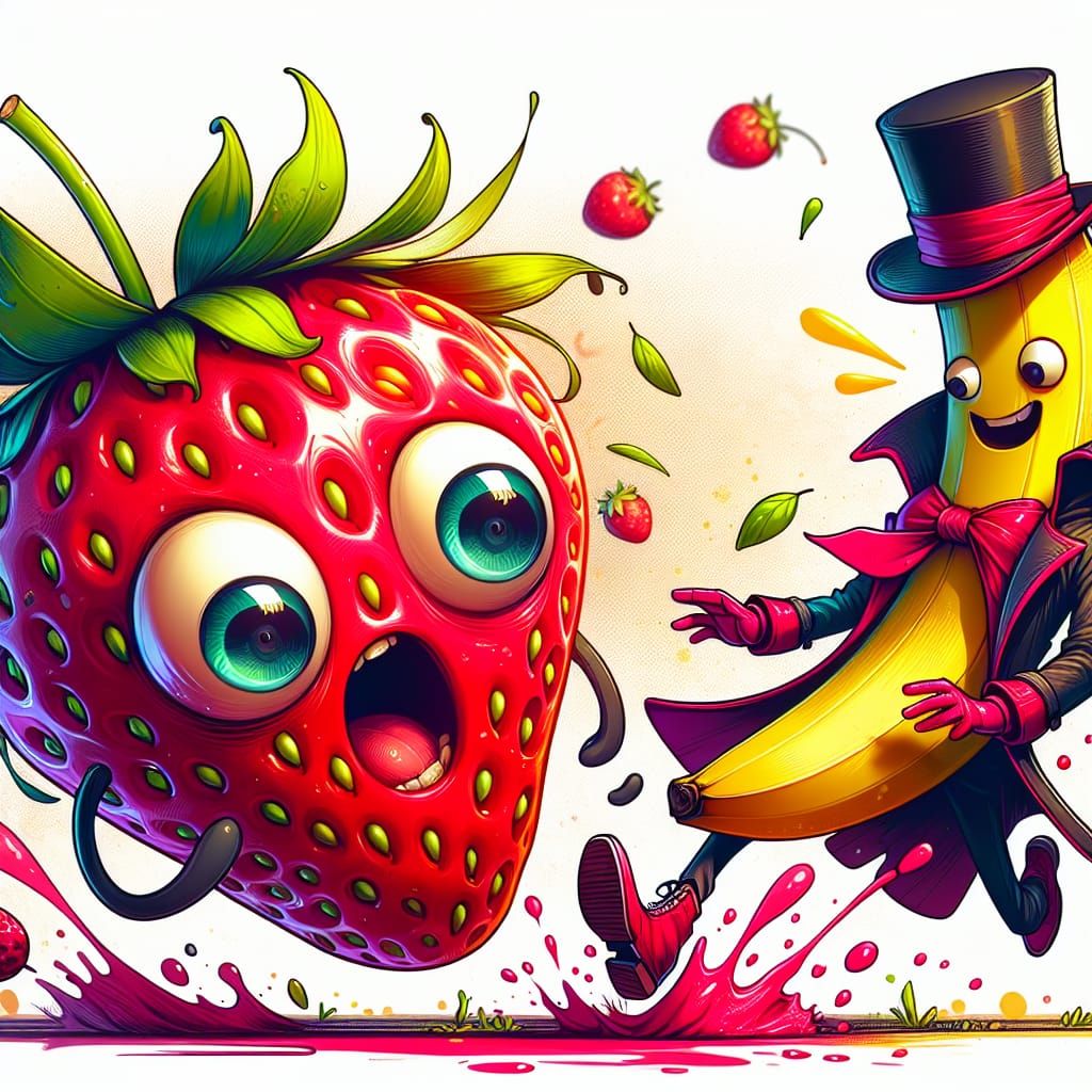 Strawberry being chased by Banana
