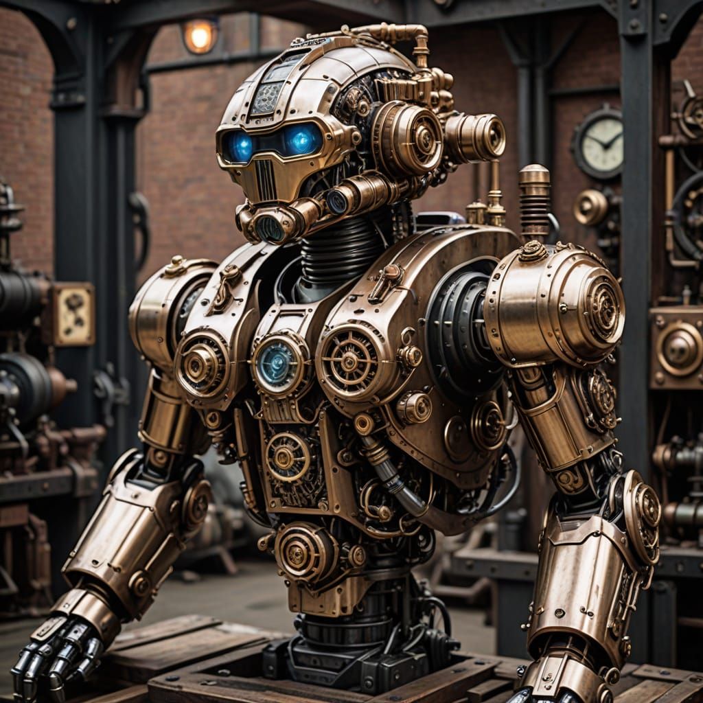 Steampunk Robocop Emerges from a Gearsome Engine