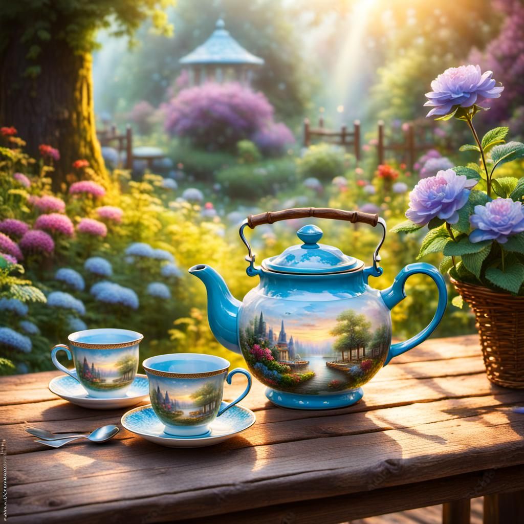 Vintage Teapot in Garden, Ethereal Fantasy Style