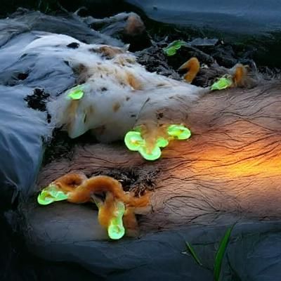 Bioluminescent Fungi Growing on Decaying Body
