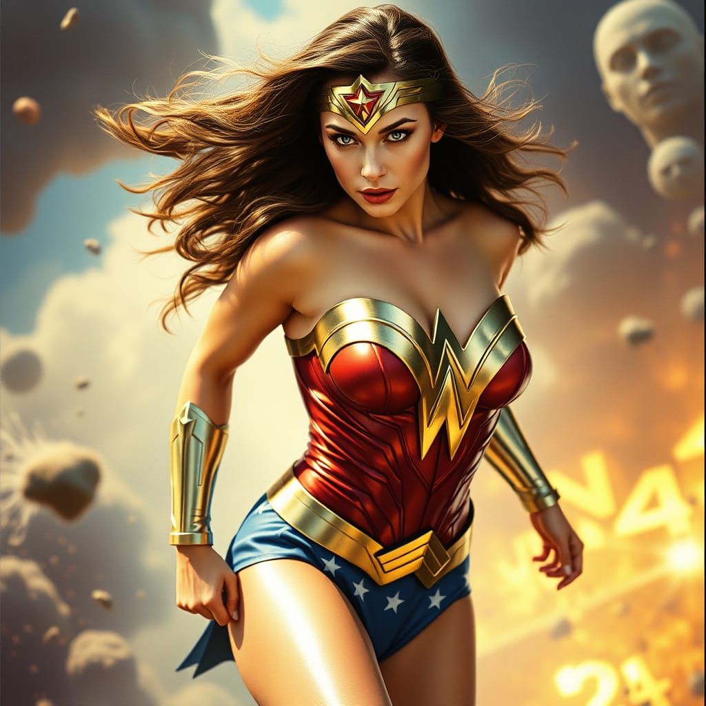 Epic Wonder Woman in Vibrant Retro Futurism