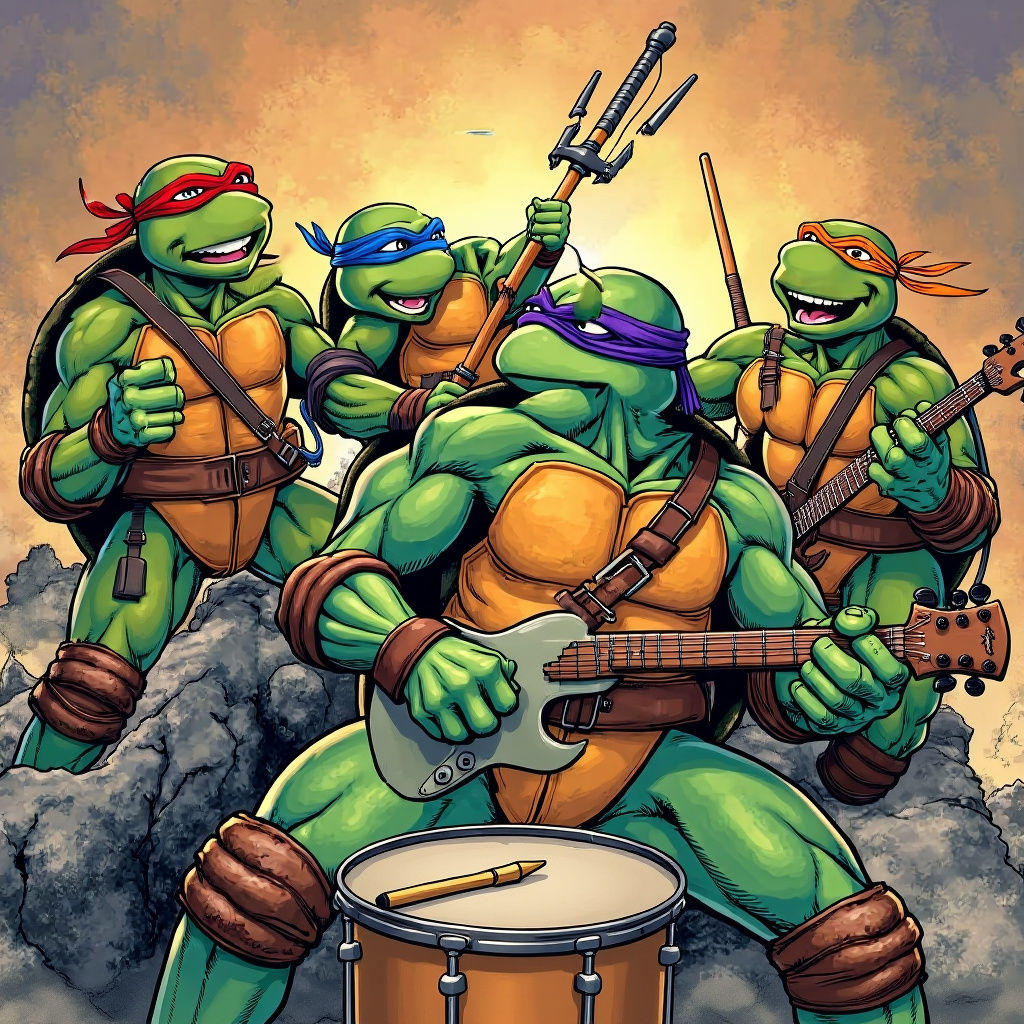 TMNT Rock Band with Turtle-Themed Instruments