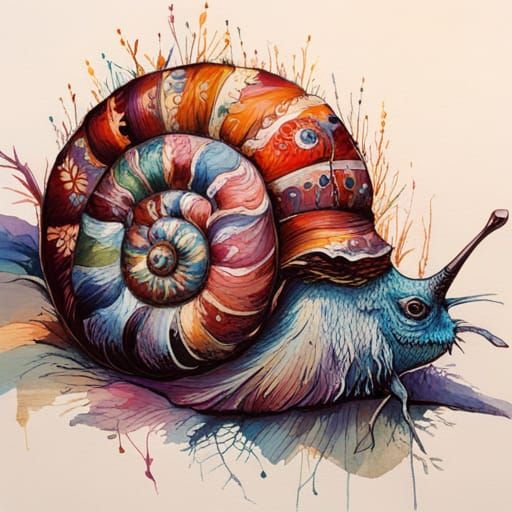 Snail in Open Impressionism Style Painting