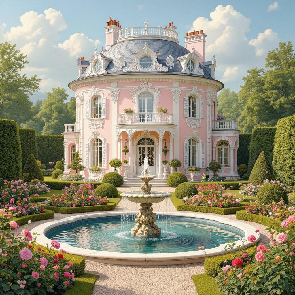 Whimsical Rococo Mansion in Pastel Garden