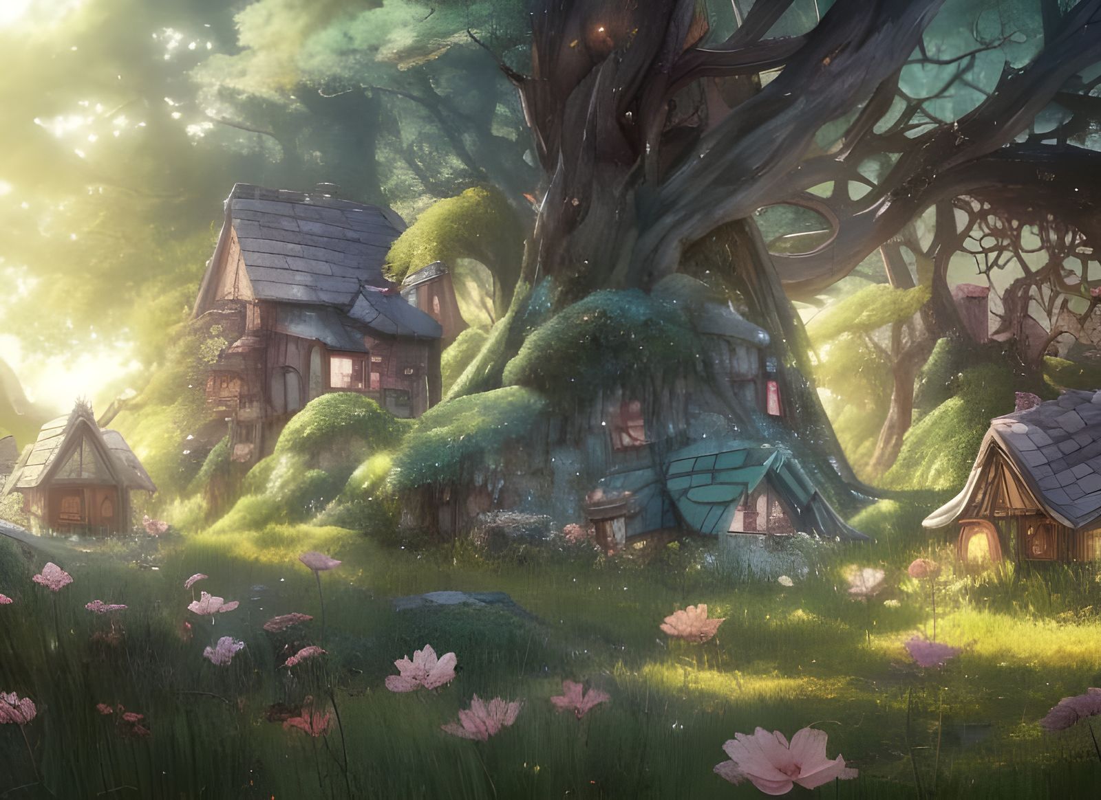 Enchanting Fairy Village in Anime Style
