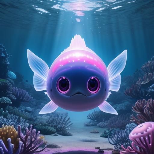 Cute Pink Jellyfish with Big Eyes in 3D Anime Style
