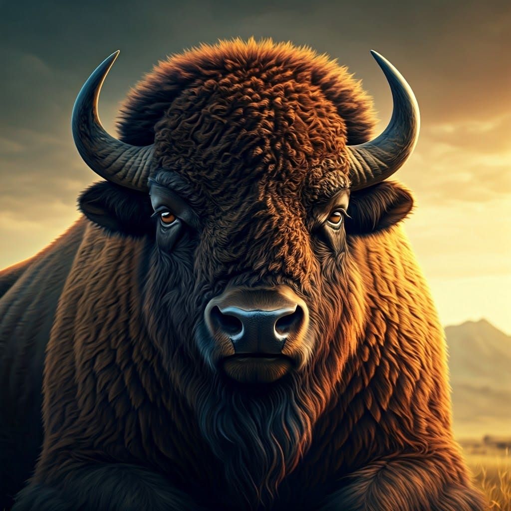Majestic Bison in Golden Cinema Lighting