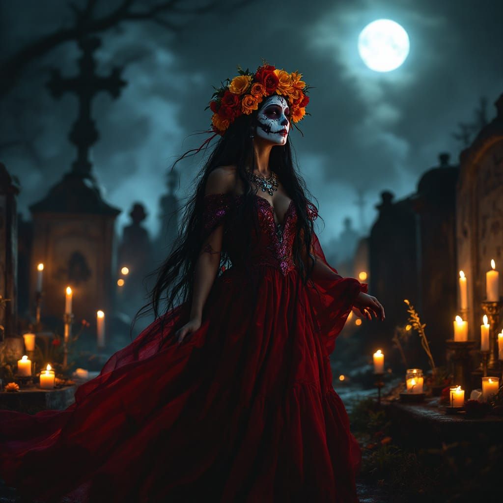 Latina Woman in Catrina Makeup Celebrates Día de Muertos