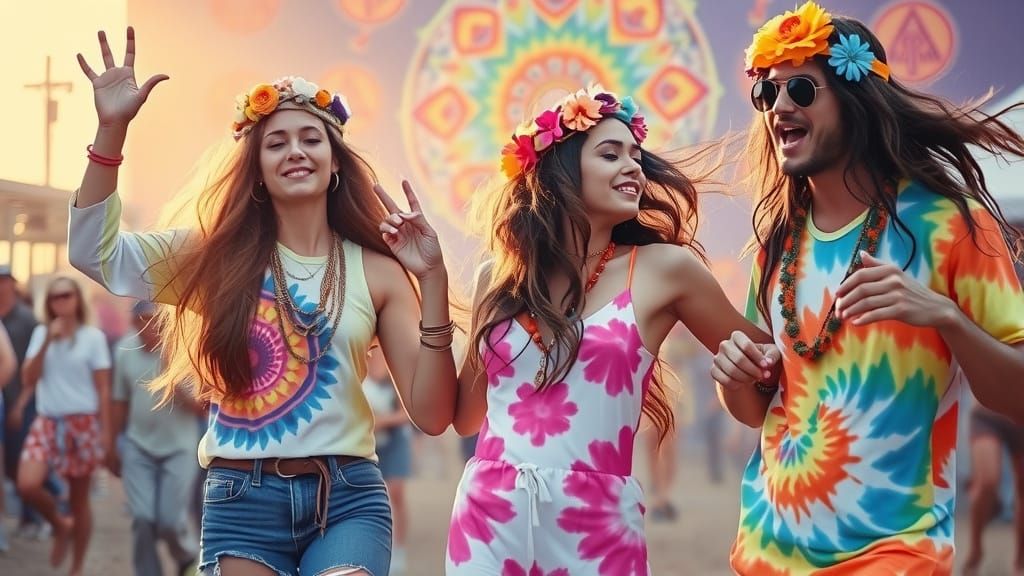 Hippies Dancing at Psychedelic 1960s Festival