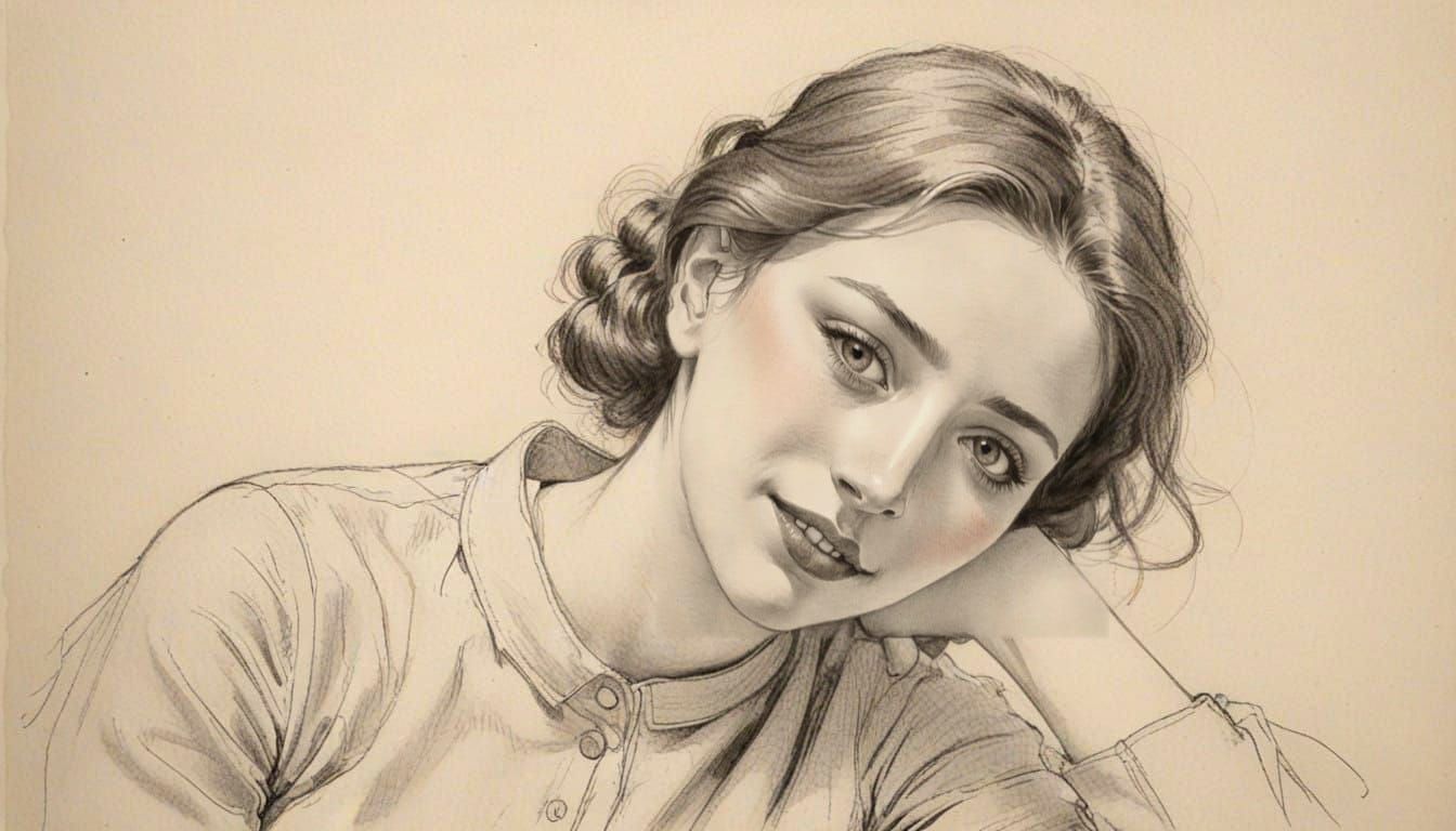 Gentle Portrait of a Young Woman in Charcoal-Inspired Art