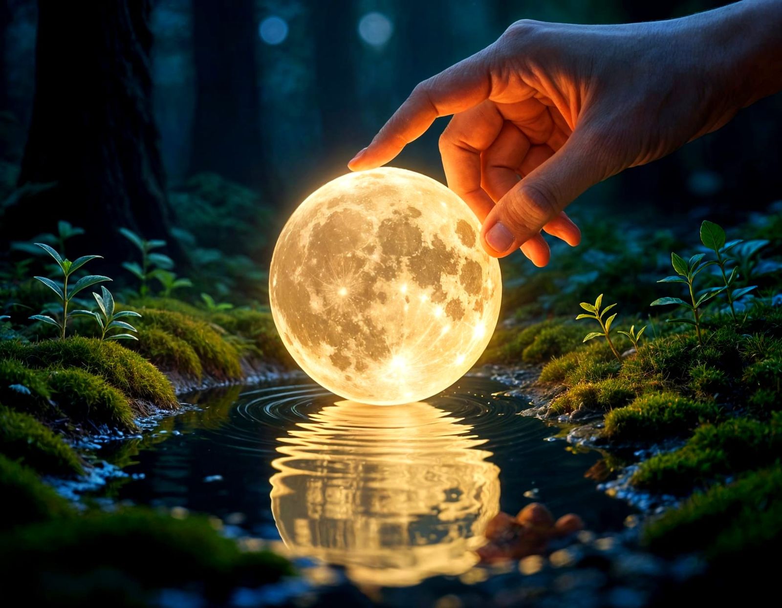 Magical Moon Placement in Forest, Hyper-Realistic Digital Ar...