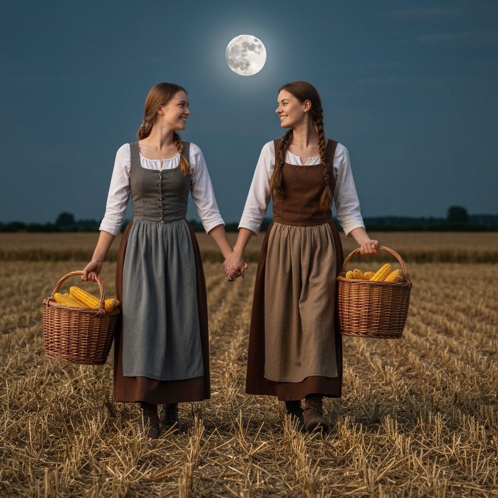 Medieval Farmers Strolling Under Harvest Moon