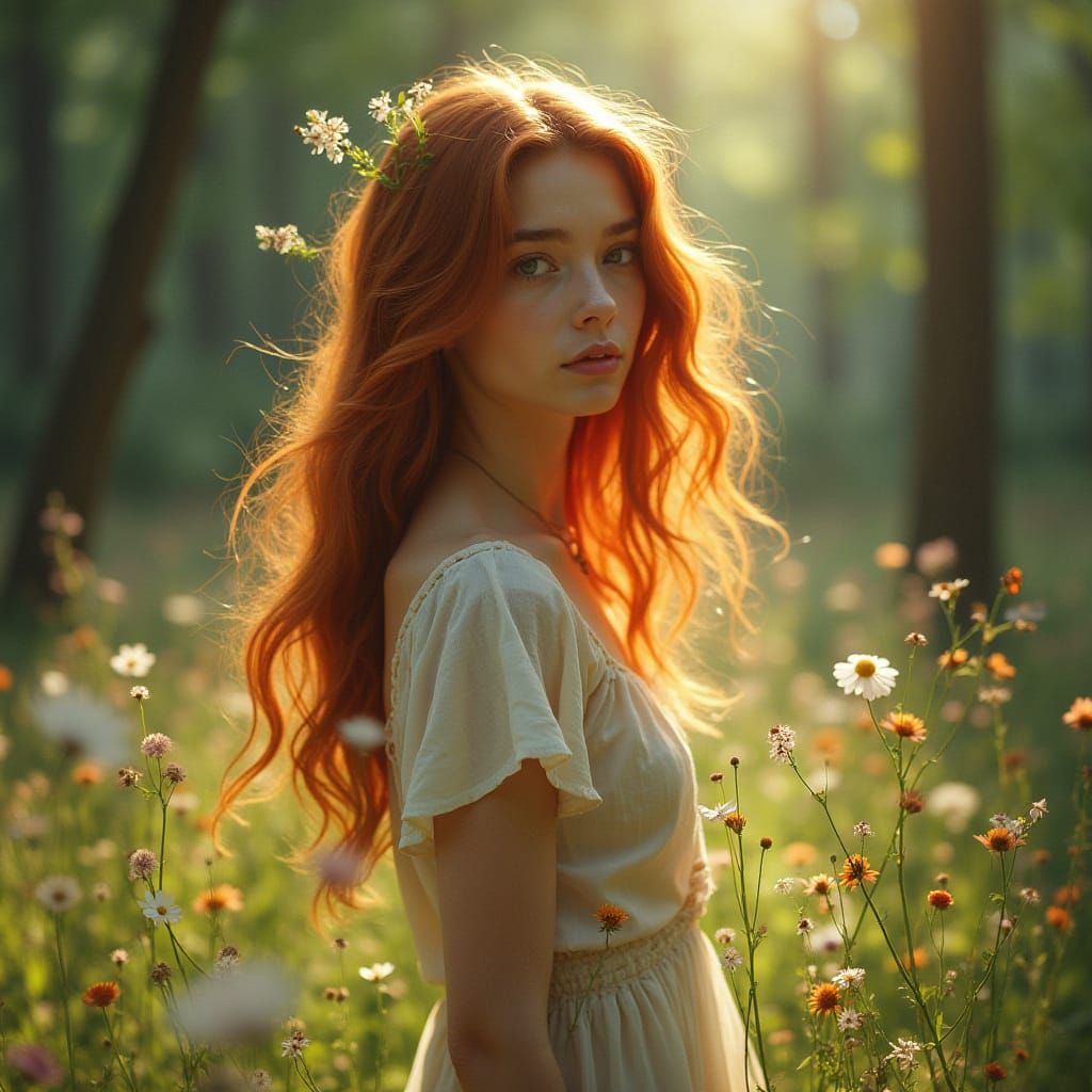 Ethereal Maiden in Whimsical Forest