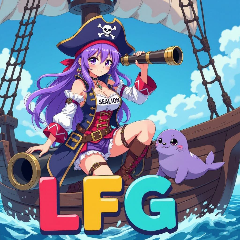 Anime Pirate Girl with Seal in Vibrant Art Style