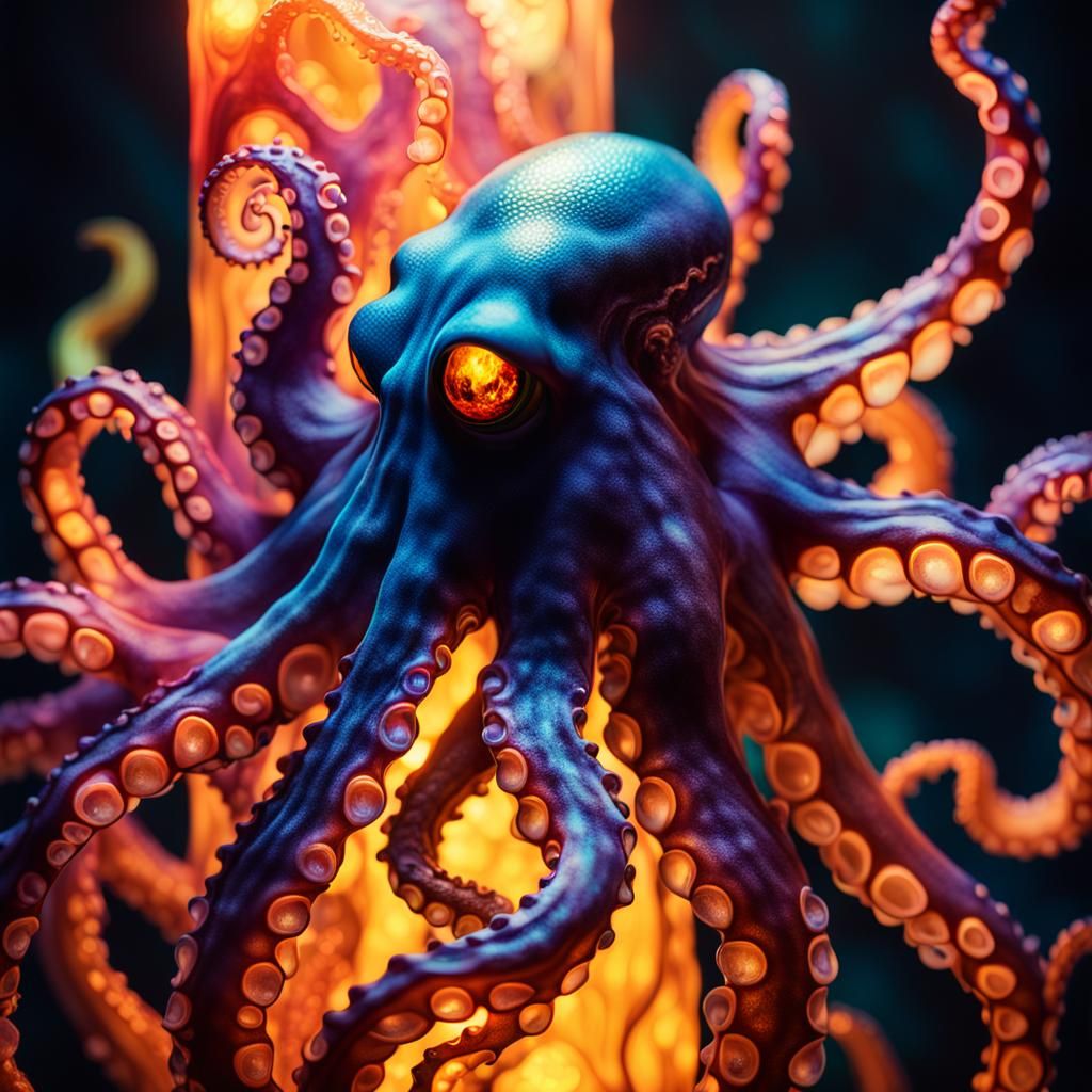 Colorful Octopus in Lava Lamp, Roger Dean Style