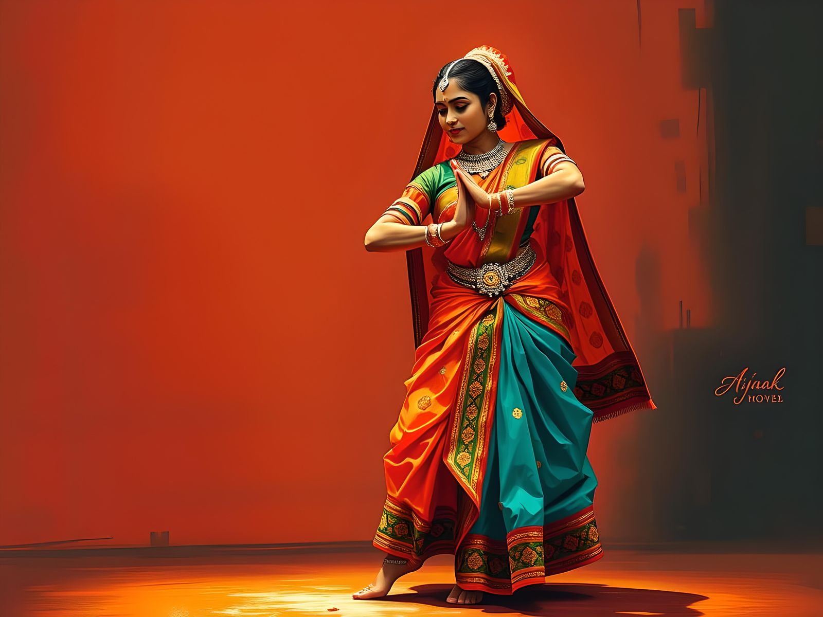 Bharatanatyam Dancer in Vivid Mixed Media Painting