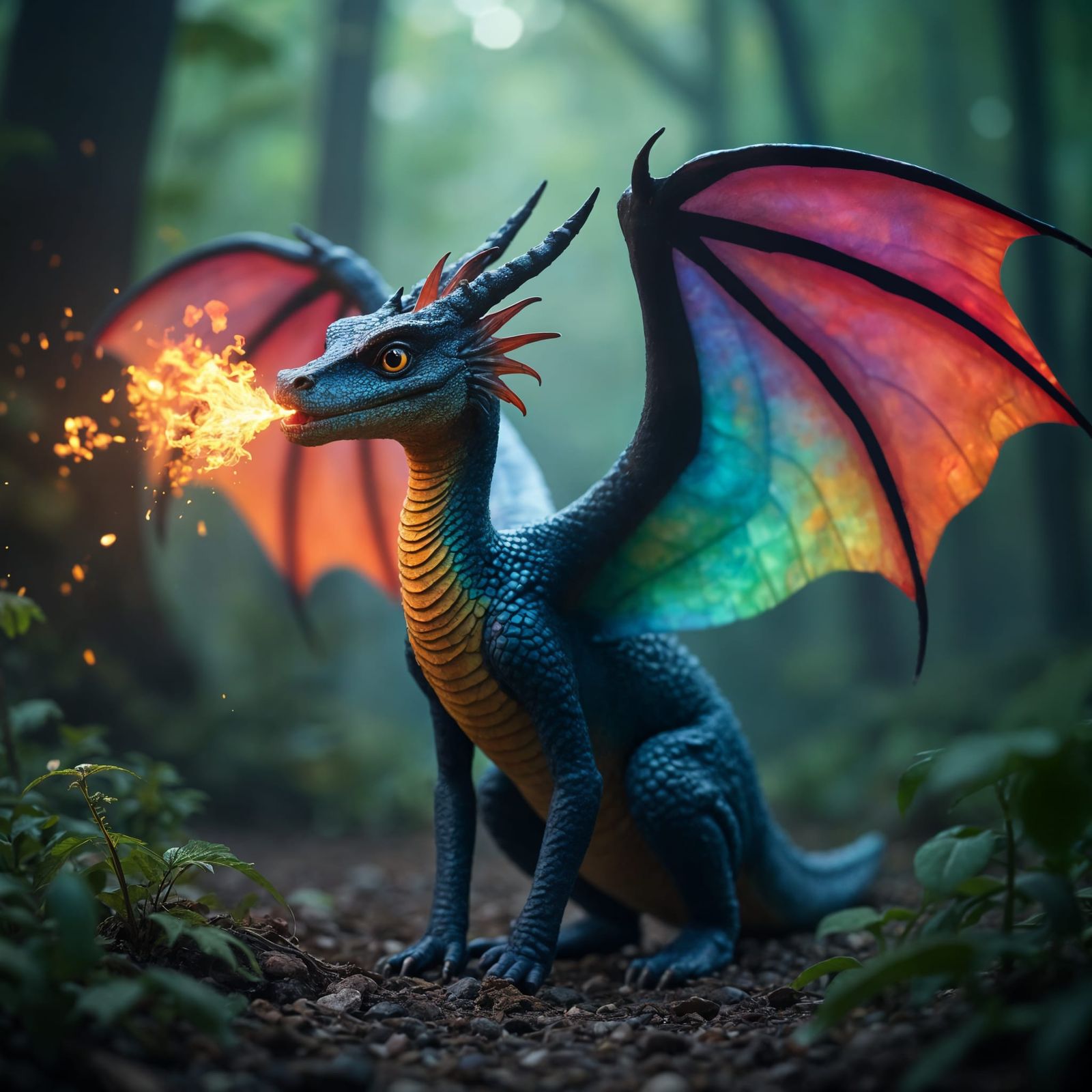 Rainbow Dragon in Mystical Forest: Cinematic Film Still