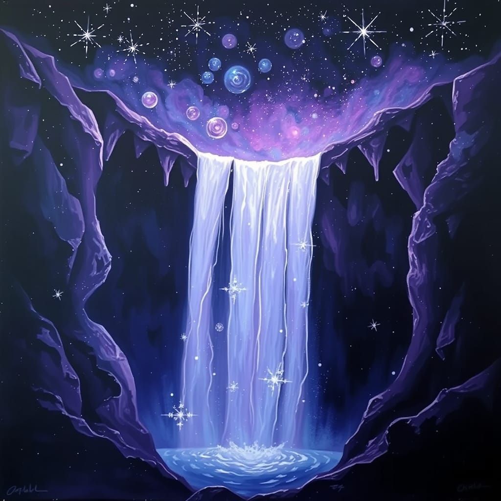 Surreal Neo-Impressionist Waterfall Descends into Cosmic Bla...