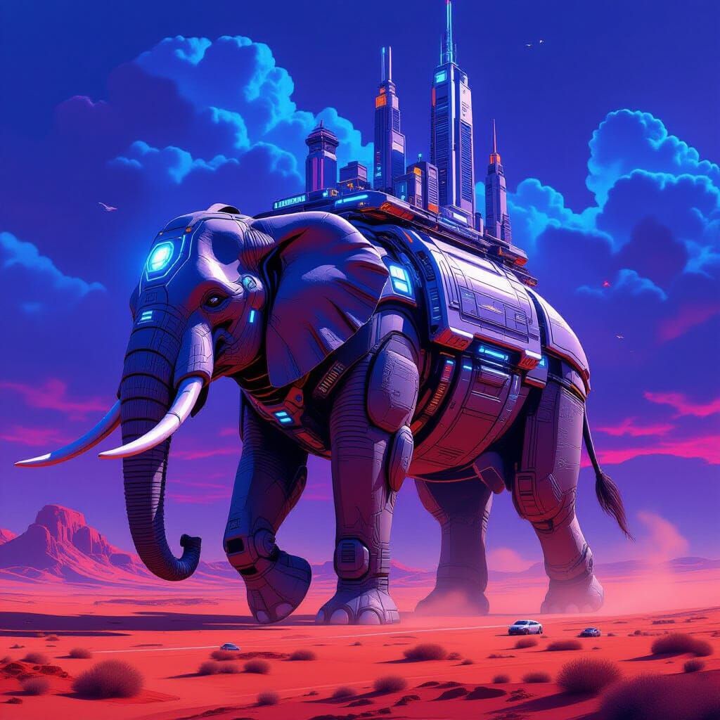 Robotic Elephant City in Alien Desert