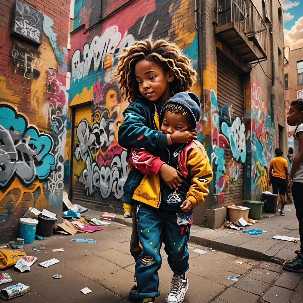 Vibrant City Embrace in Bold Street Art Style