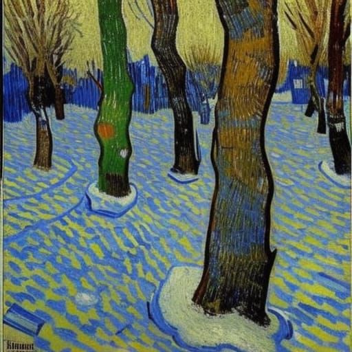 Winter Forest in Van Gogh Style