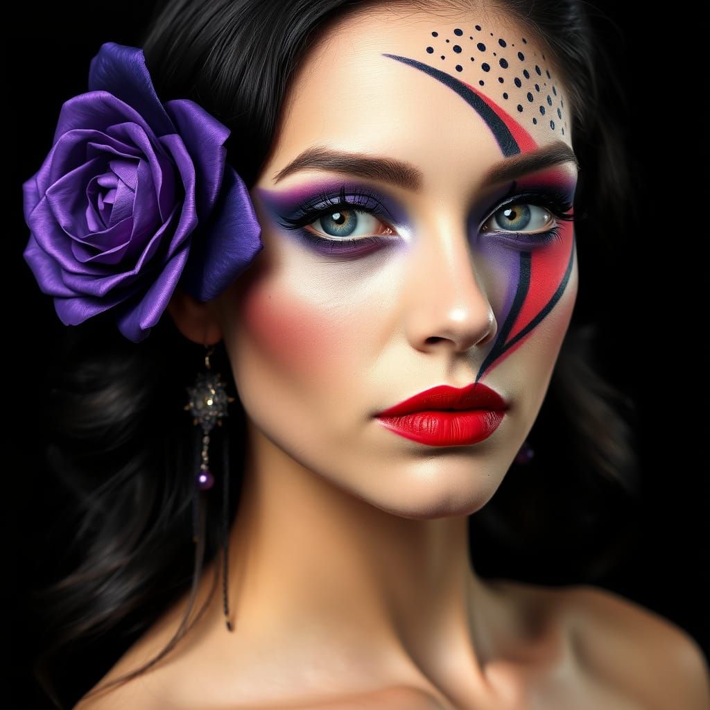 Woman Portrait With Symmetrical Face and Body Art