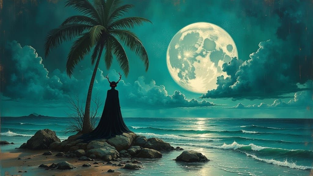 Siren Backdoor Sings Under Full Moon on Island Beach