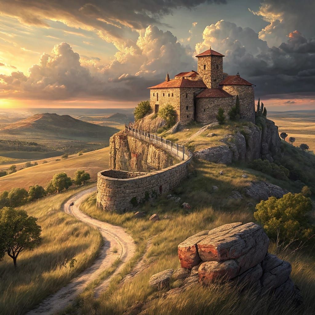 Realistic Panorama of Coronado Heights Castle in Lindsborg,....