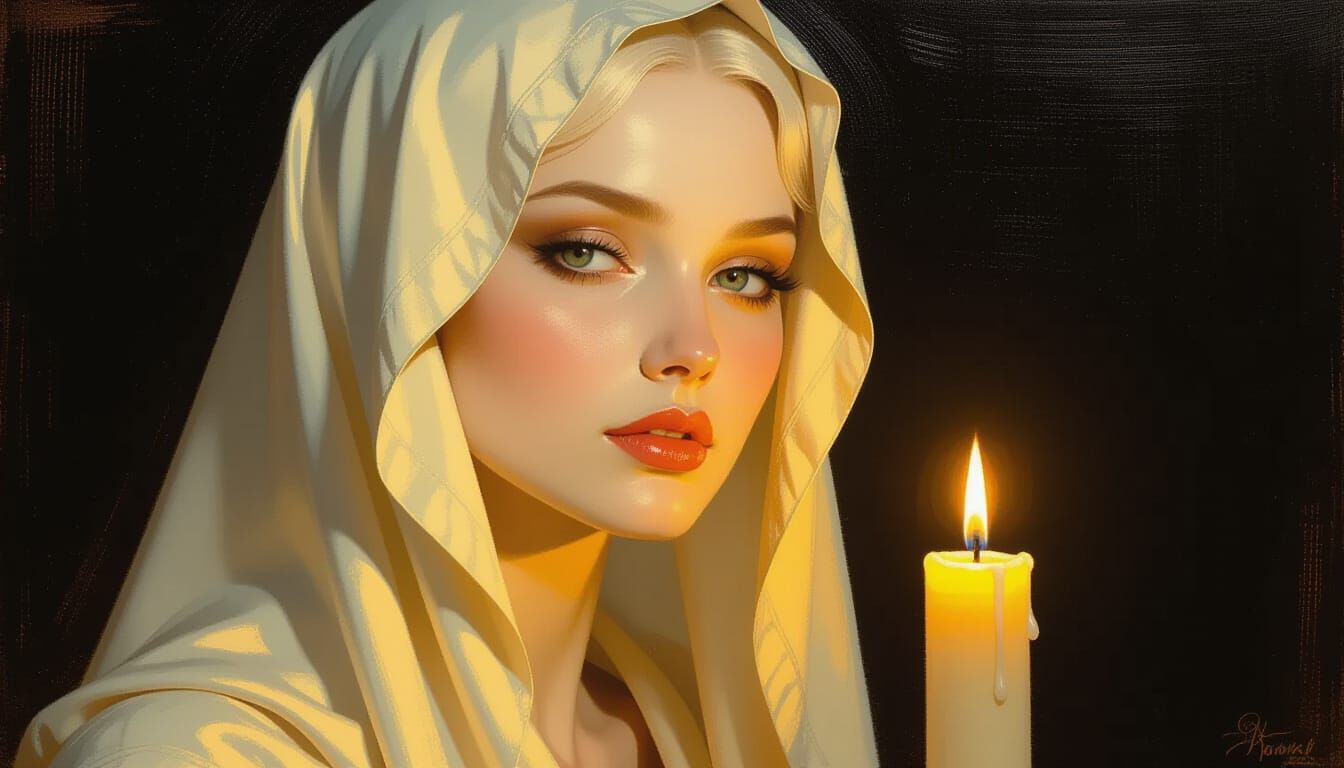 Ethereal Goddess in Dramatic Light: Rembrandt Style Oil Pain...