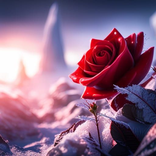 Red Rose in Ice: Detailed Matte Painting