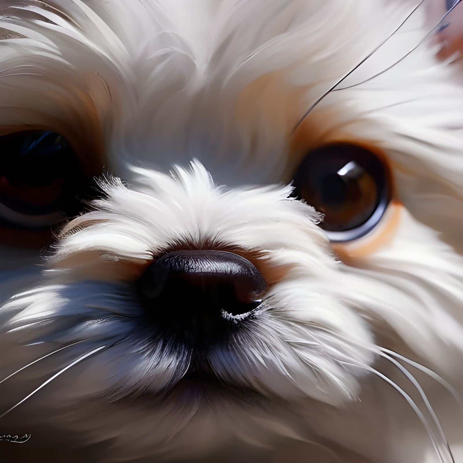 Adorable Maltese Puppy Portrait in Oil Painting Style