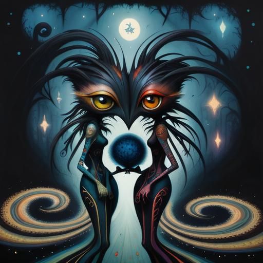 People in Pop Surrealist Painting with Detailed Eyes