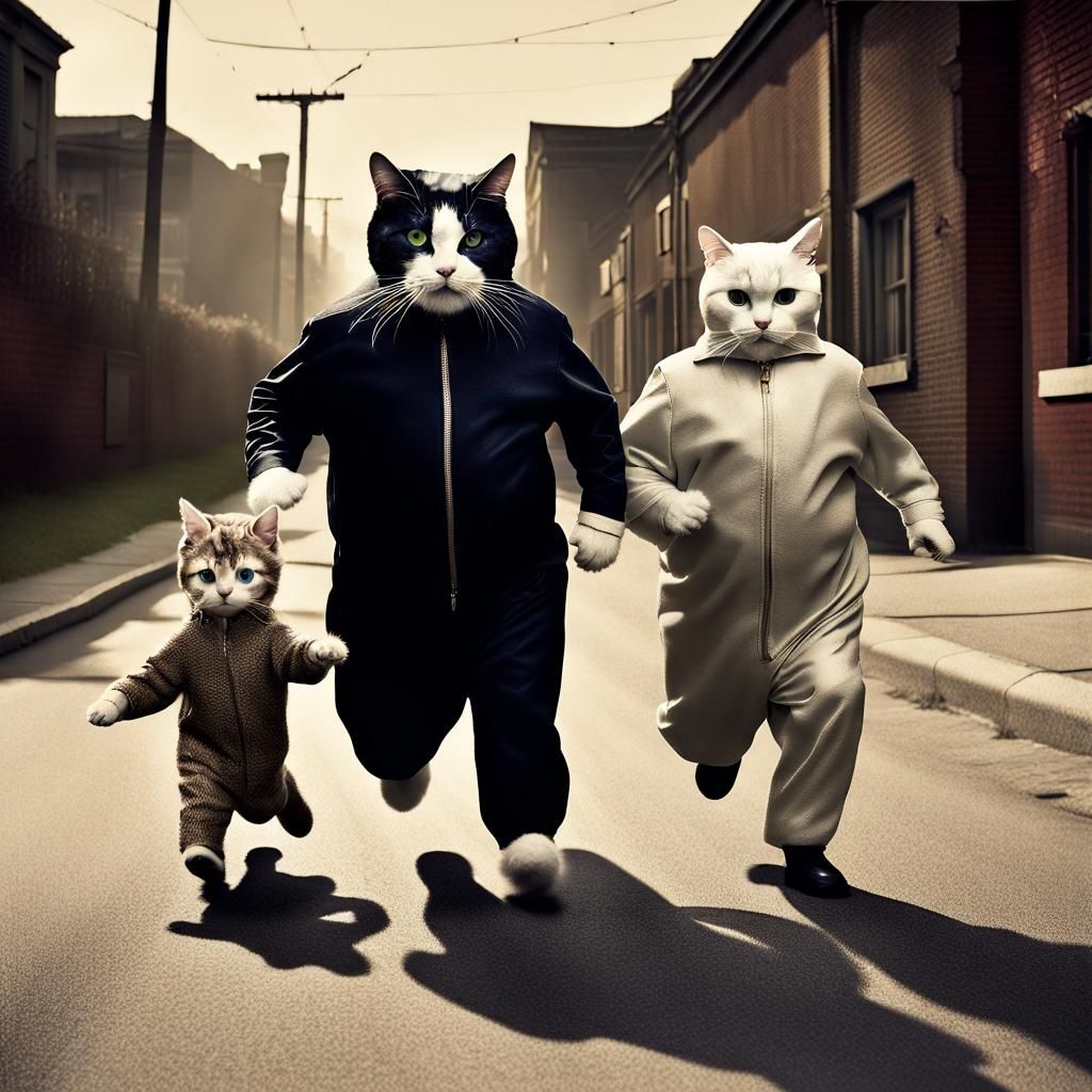 Vintage Photo: Cat-Costumed Men Chase Mouse