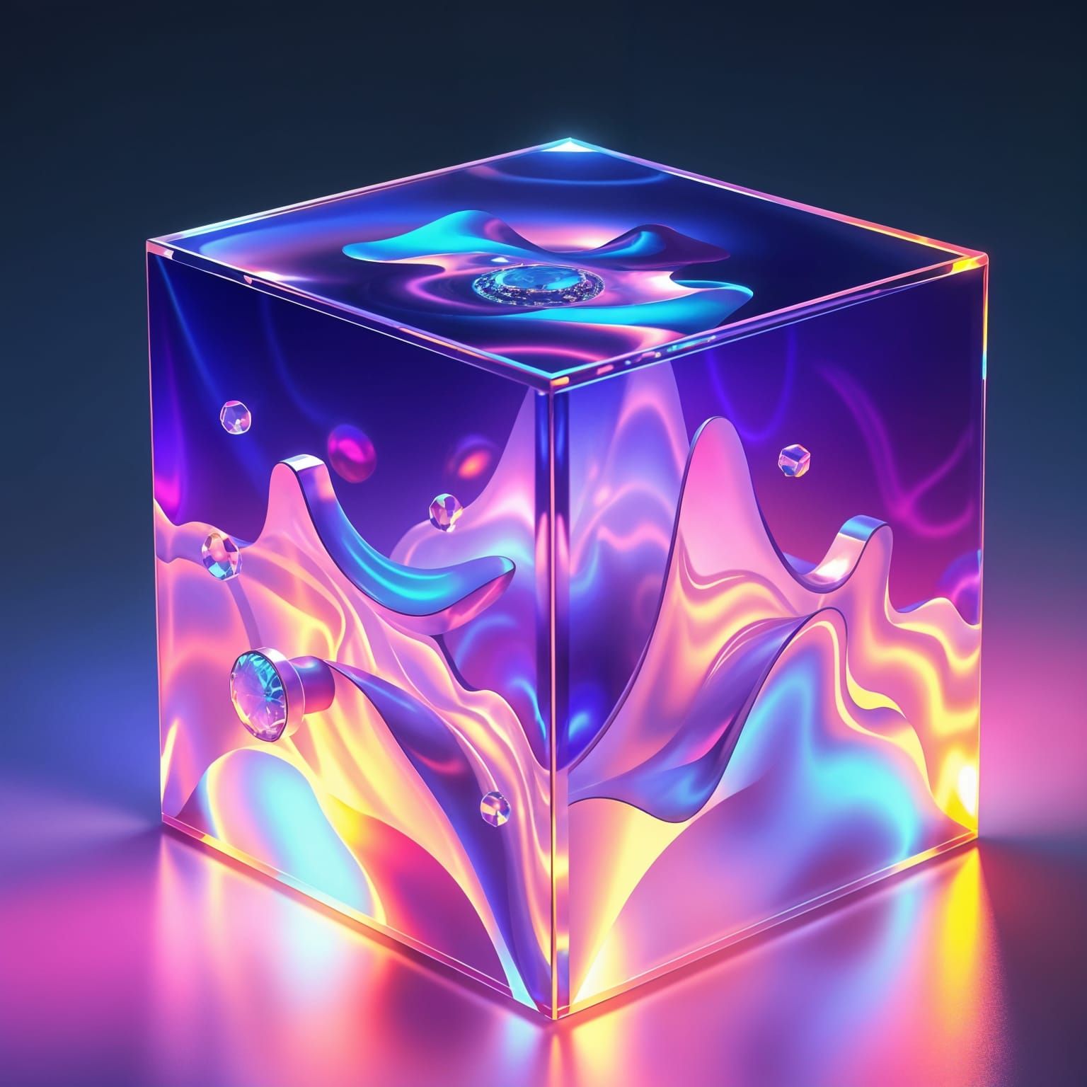 Surreal Holographic Cube in Iridescent Colors