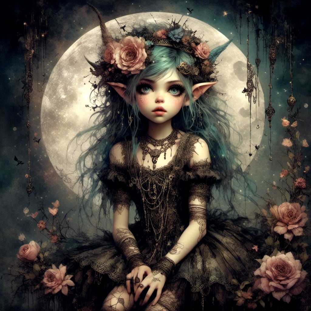Whimsical Pixie in Crescent Moon Digital Art
