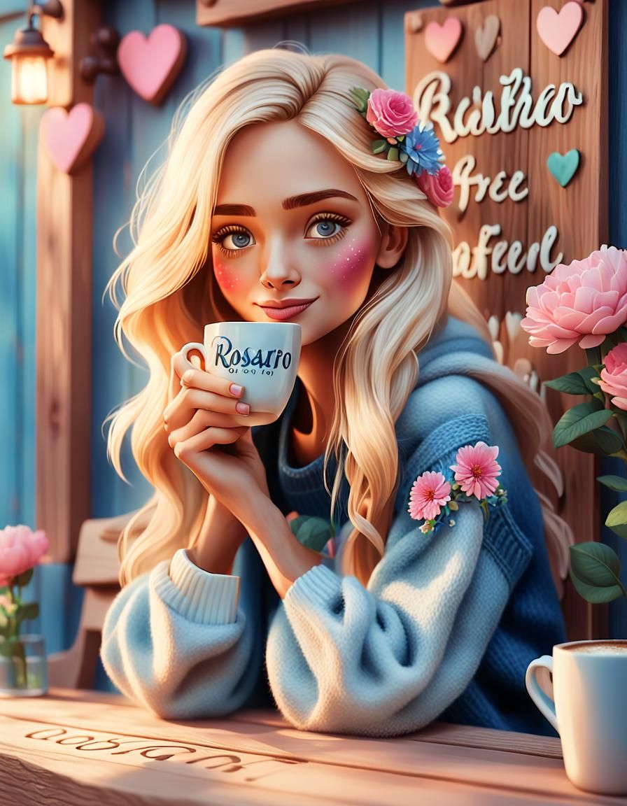 Blonde woman drinking coffee