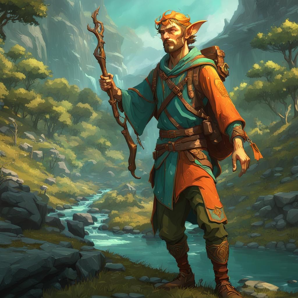 Elven Explorer in Wilderness: Hyperdetailed Concept Art