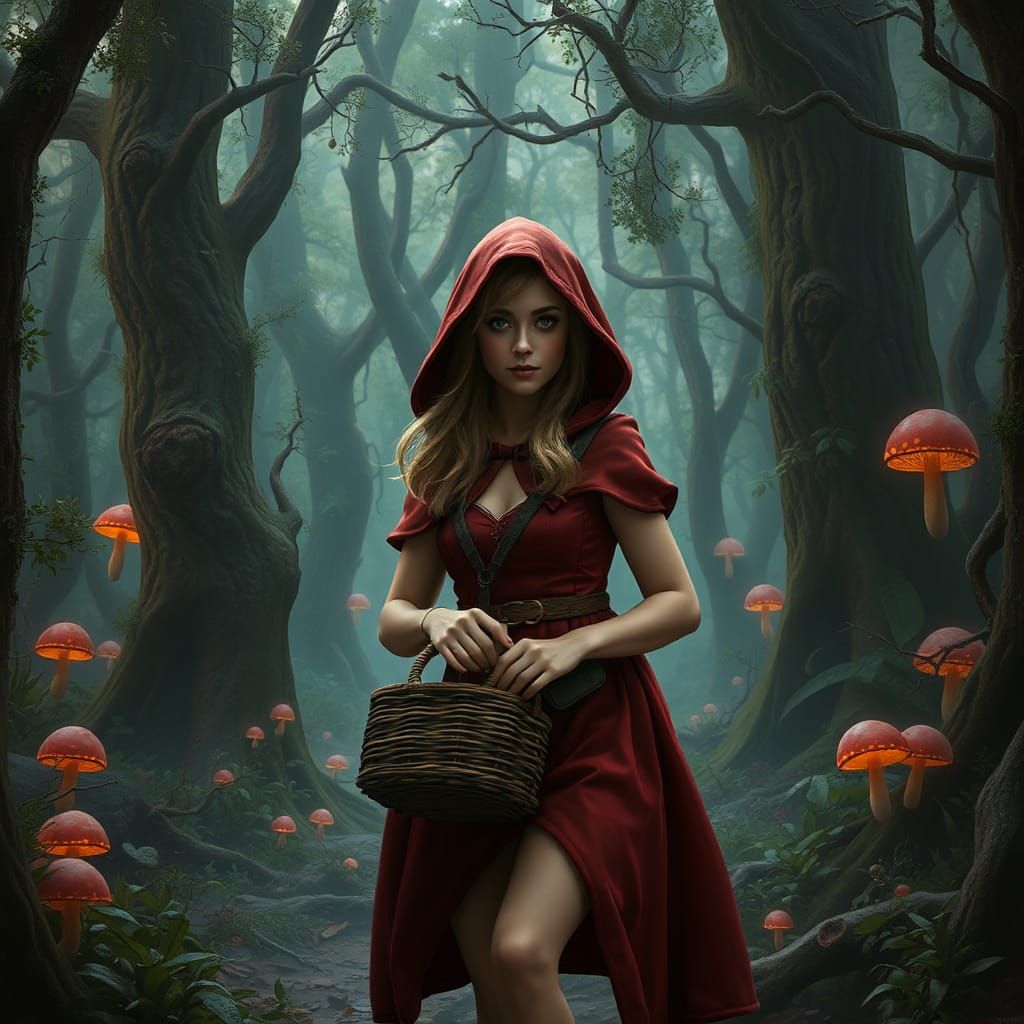 Little Red Riding Hood in Fantasy Forest Concept Art