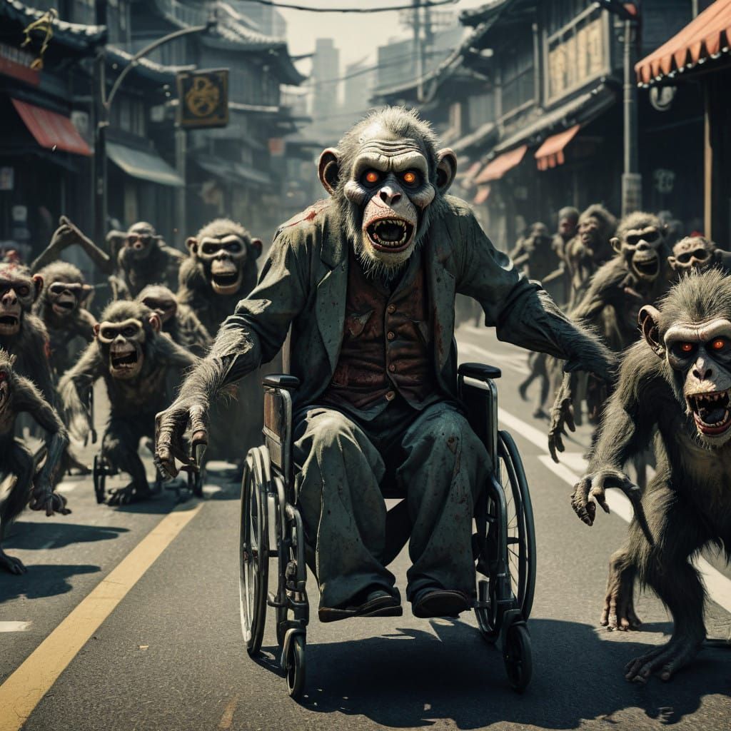 Elderly Zombie Monkey Monster Clown in 19th Century Japanese...