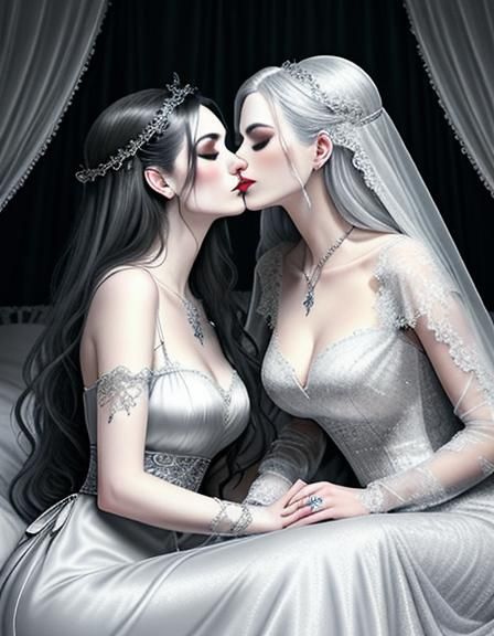 Goth Lesbian Romance: Kiss in Lace Gowns