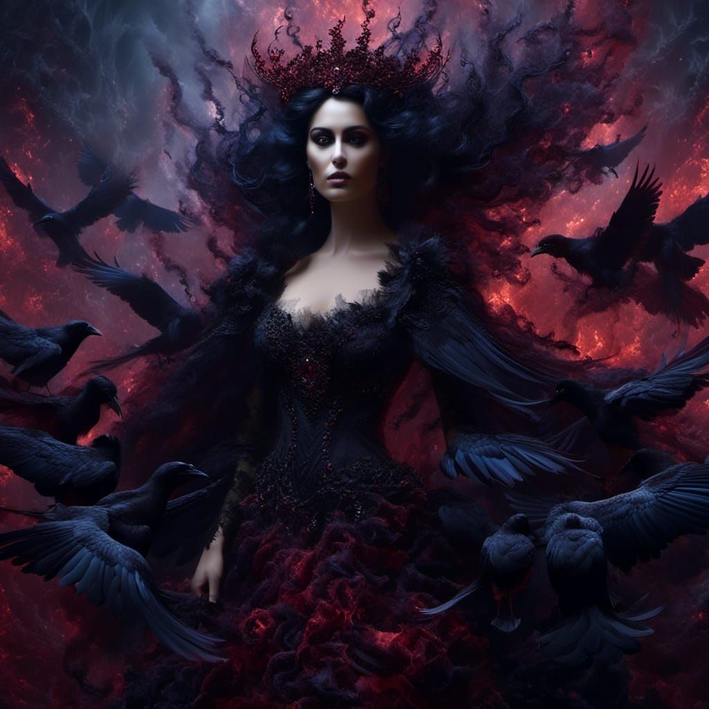 Surreal Raven Queen with Undead Aura in Digital Art
