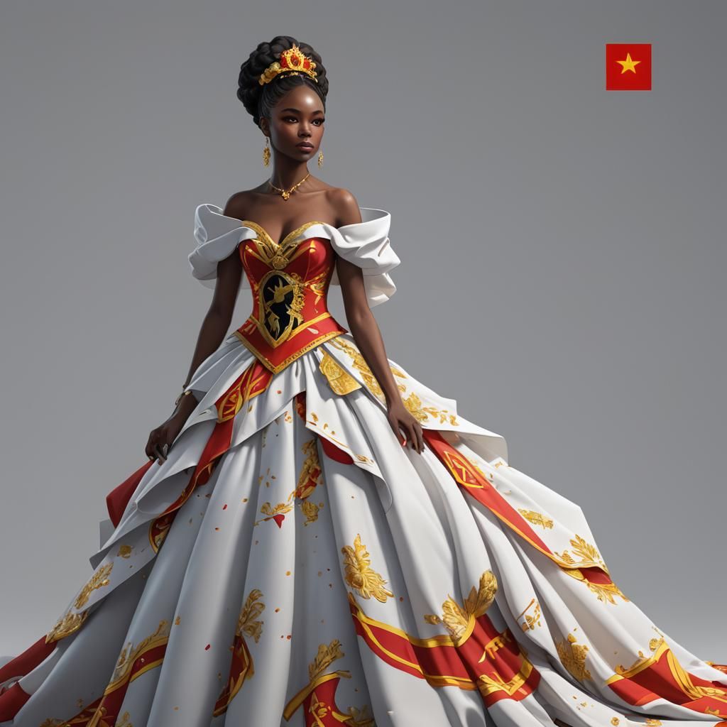 Angola flag themed wedding dress