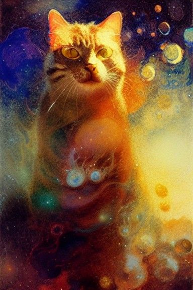 Fractal Cat in Atomic Explosion: Gouache Watercolour