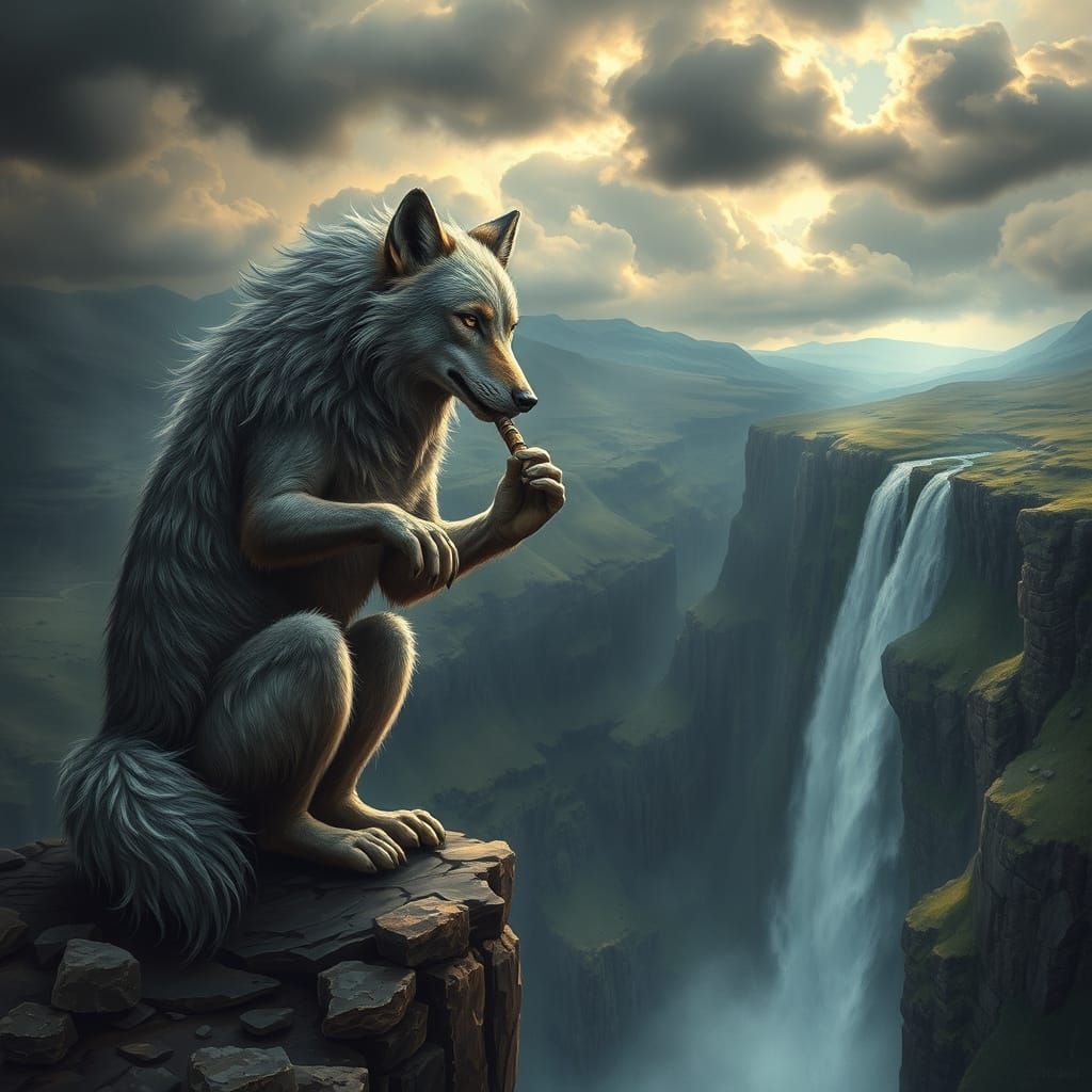 Mystical Wolf Plays Flute in Celtic Highlands