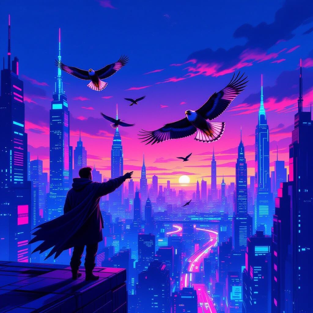 King Releases Birds into Neon Synthwave Cityscape